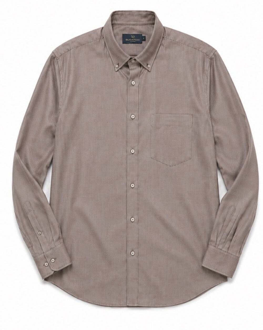 Bugatchi Uomo Shirt Mens XL Brown Mini Check Pocket Button Up